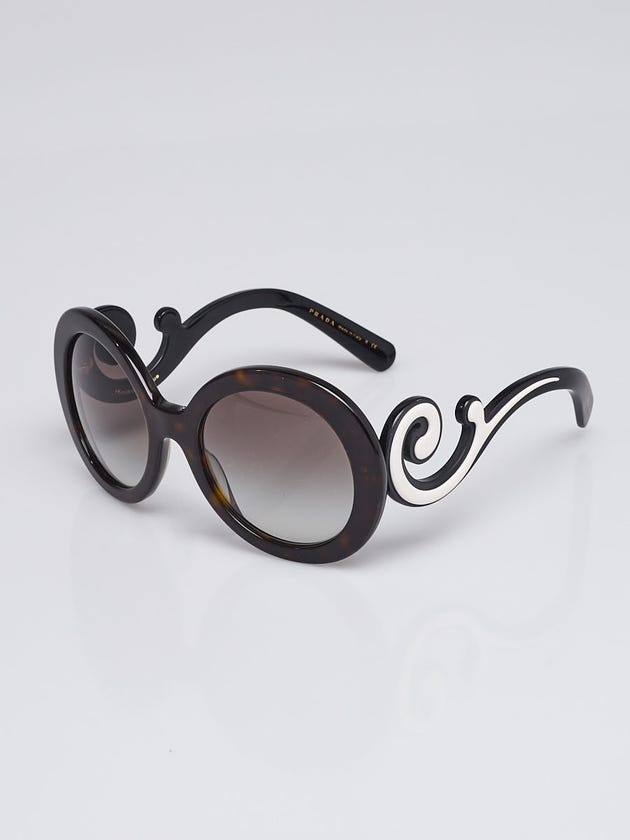 Prada Black/Tortoise Shell Oversized Round Frame Minimal Baroque Sunglasses - SPR08T