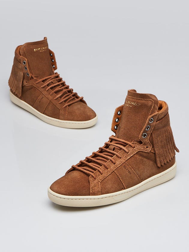 Yves Saint Laurent Brown Suede Tassel High-Top Sneakers Size 7/37.5