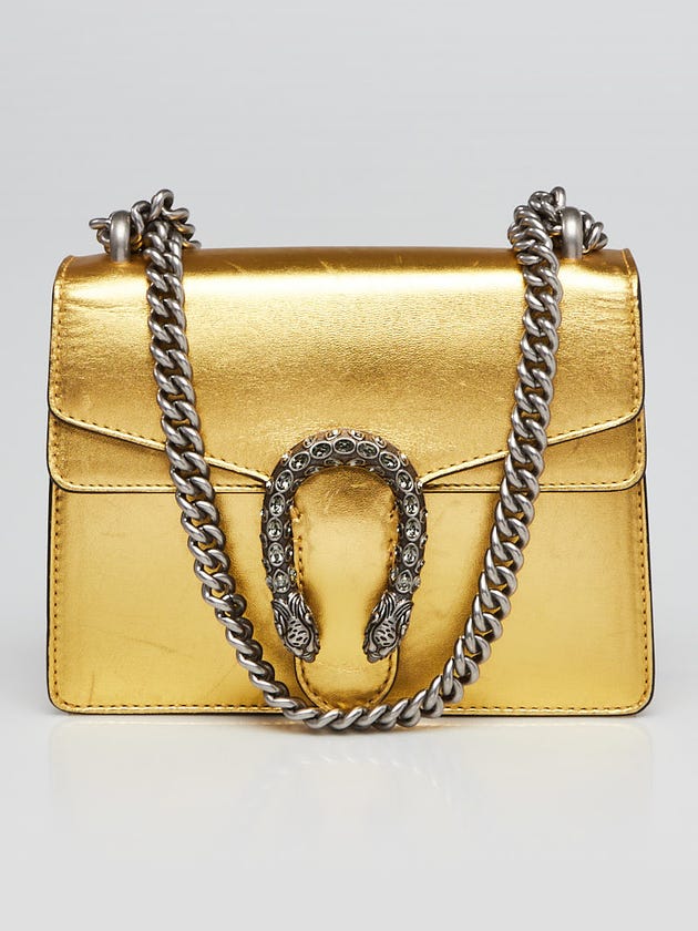 Gucci Gold Metallic Leather Mini Dionysus Shoulder Bag