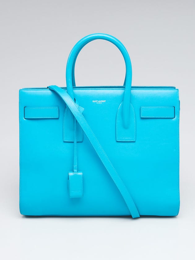 Yves Saint Laurent Turquoise Blue Calfskin Leather Small Sac de Jour Tote Bag