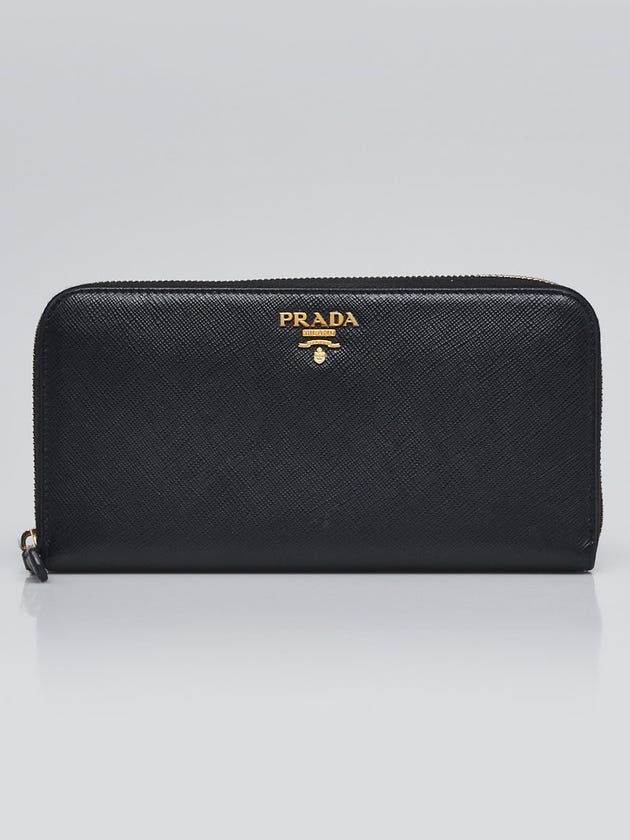 Prada Black Saffiano Metal Zip Wallet 1ML506