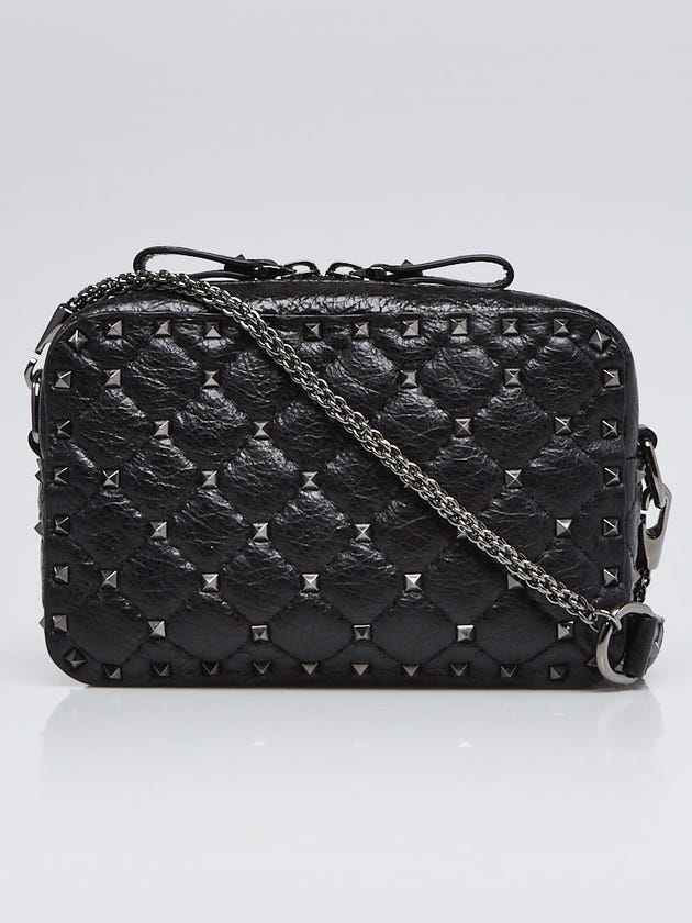 Valentino Black Quilted Leather Rockstud Spike Small Crossbody Bag