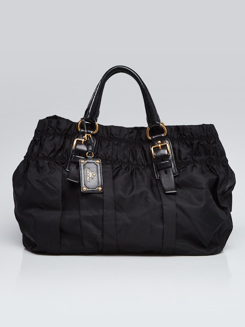 Prada Black Gaufre Tessuto Nylon and Leather Shopping Tote Bag - Yoogi's  Closet