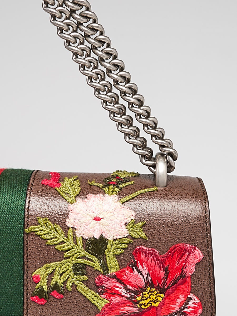 GUCCI Calfskin Web Floral Embroidered Small Dionysus Shoulder Bag