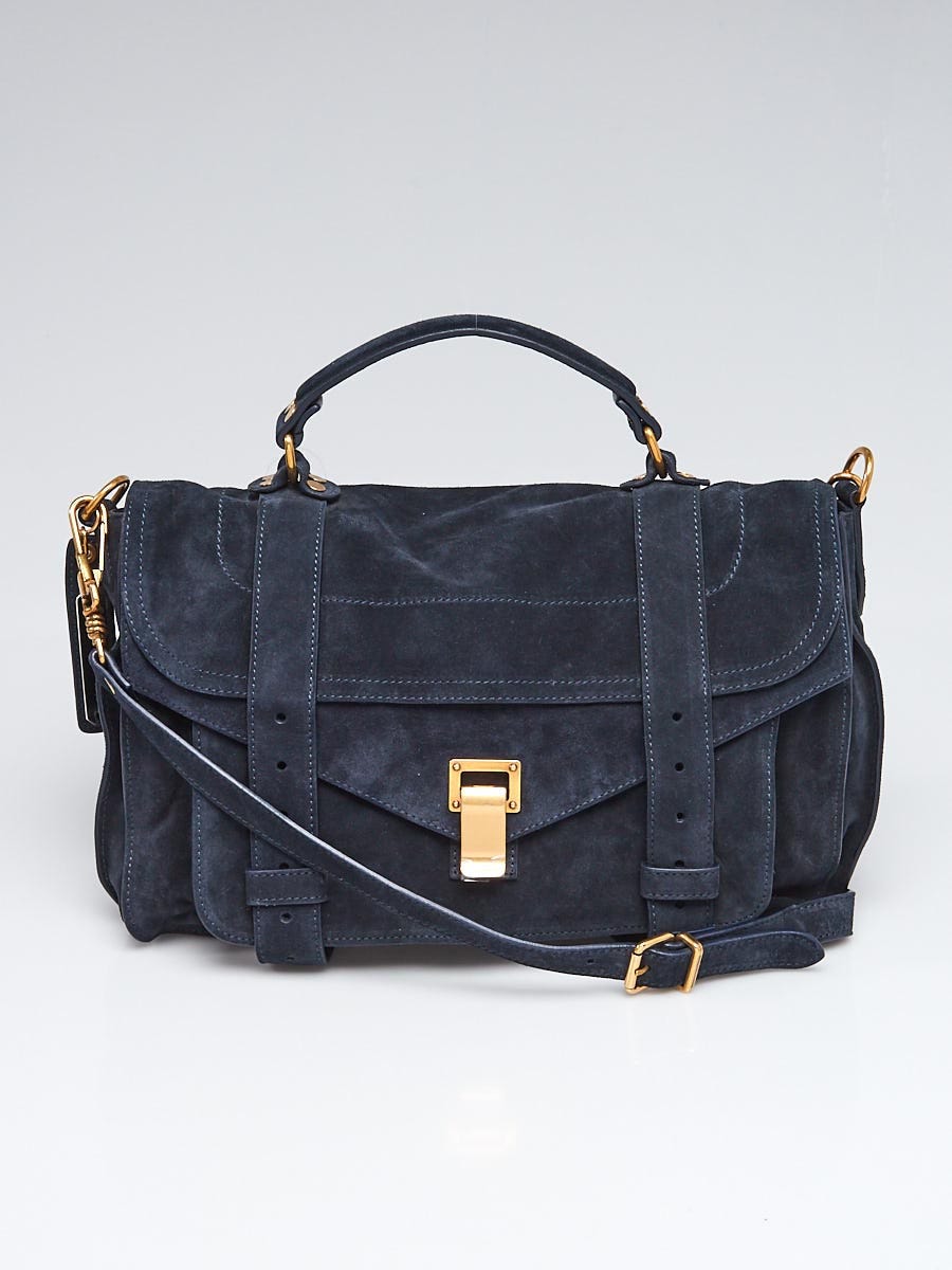 Proenza Schouler Navy Blue Suede Leather Medium PS1 Satchel Bag