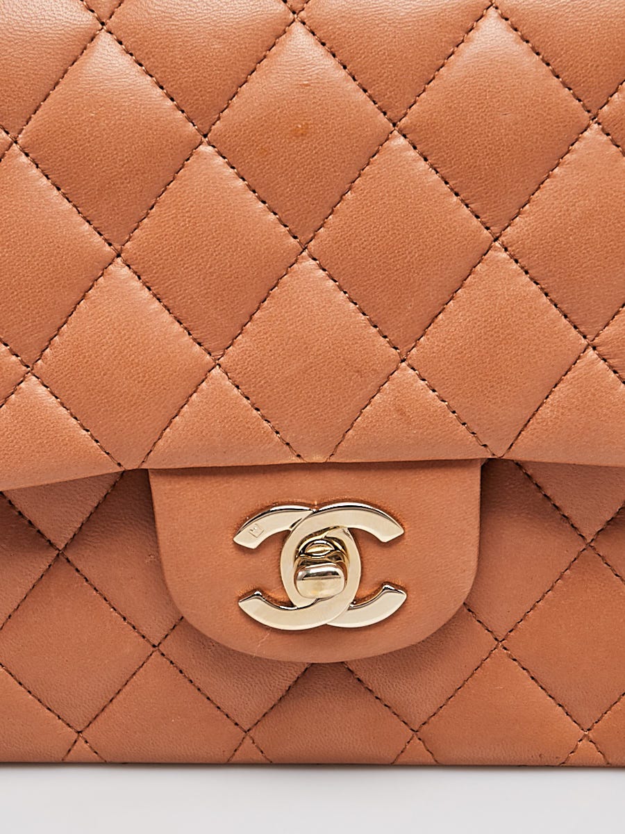 Chanel Dark Beige Quilted Lambskin Leather Classic Medium Double