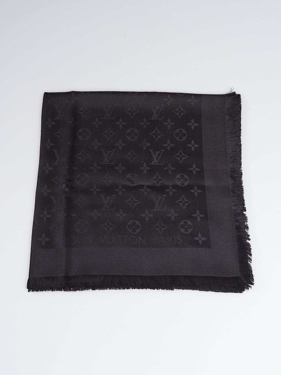 LOUIS VUITTON Silk Wool Monogram Shawl Black 1311042