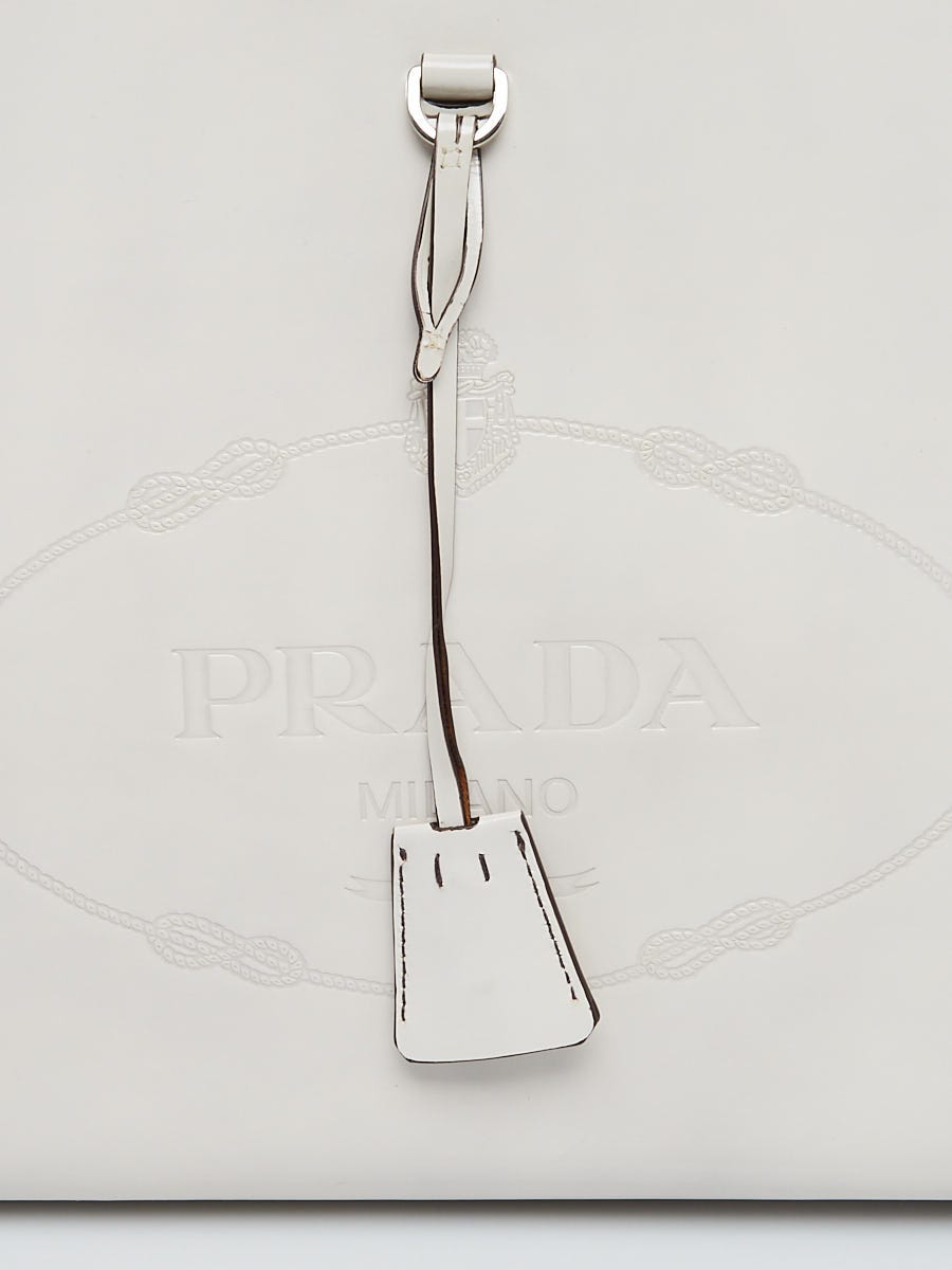 Prada Quarzo Spazzolato Logo Print Glossed Leather Frame Top Bag