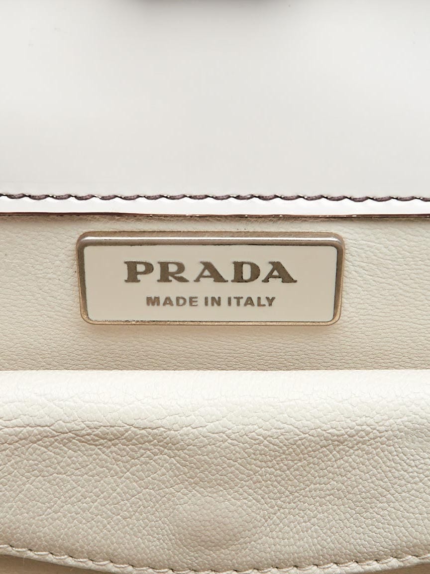 Prada Quarzo Spazzolato Logo Print Glossed Leather Frame Top