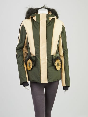 Fendi Green/Gold Polyester Blend Fur Trimmed Techjacket Size 12/46