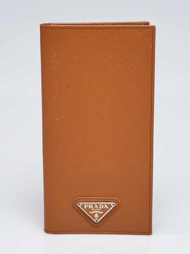 Prada Caramel Saffiano Leather Checkbook Cover Wallet M452A