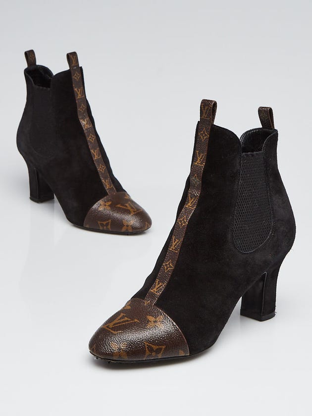 Louis Vuitton Black Suede Monogram Canvas Revival Ankle Boots Size 4.5/35