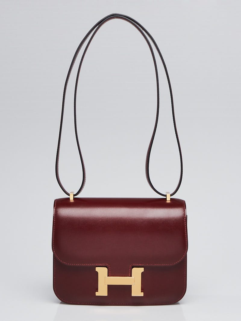 Hermes 18cm Rouge H Box Leather Gold Plated Constance Bag - Yoogi's Closet