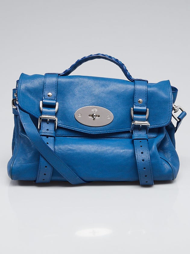 Mulberry Blue Polished Buffalo Leather Alexa Satchel Bag
