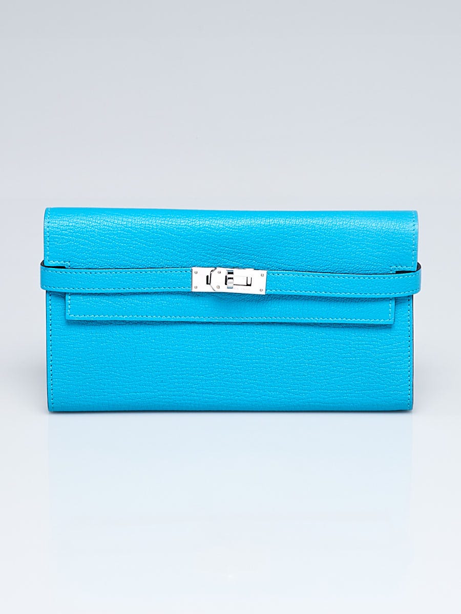 HERMES Kelly Long Wallet Blue Chevre Leather