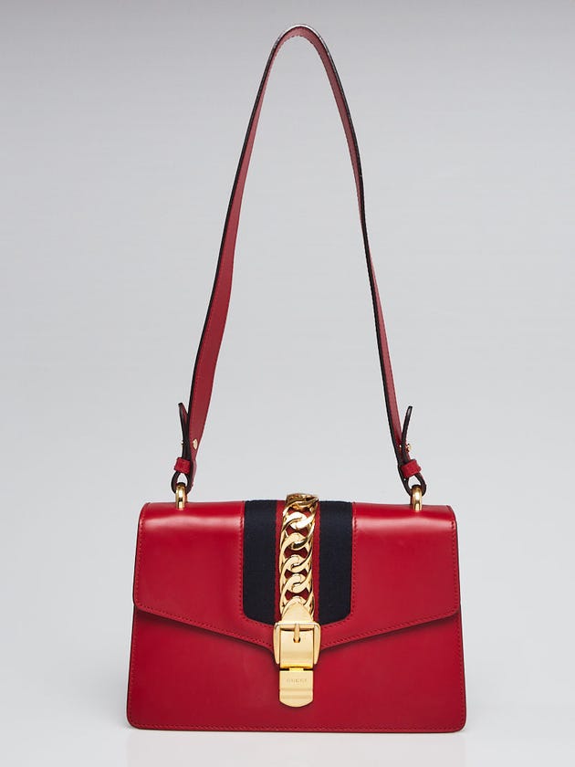 Gucci Red Leather Vintage Web Medium Sylvie Shoulder Bag