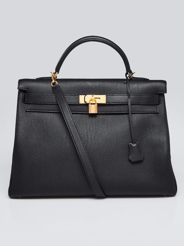 Hermes 40cm Black Togo Leather Gold Plated Kelly Retourne Bag