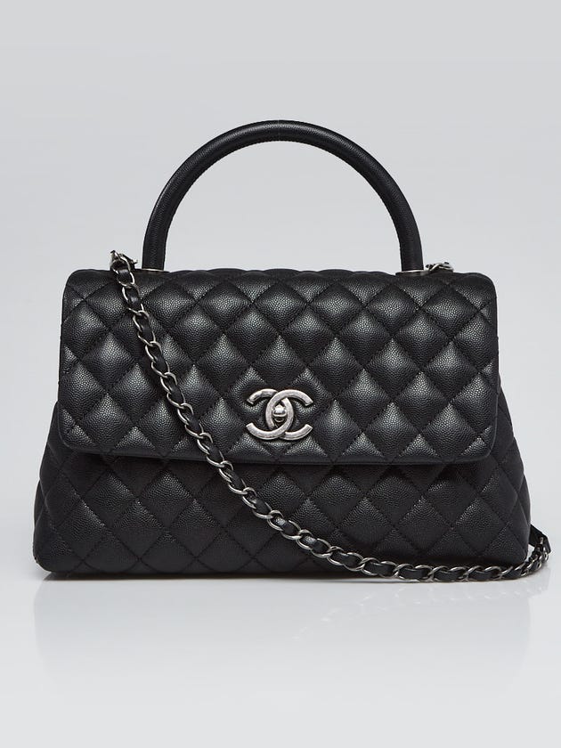 Chanel Black Quilted Caviar Leather Small Coco Handle Bag