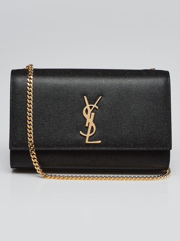 Yves Saint Laurent Black Grained Leather Monogram Medium Kate Flap Bag
