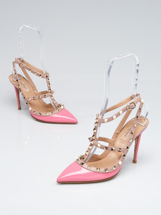 Valentino Pink Patent Leather T-Strap Rockstud Heels Size 7.5/38