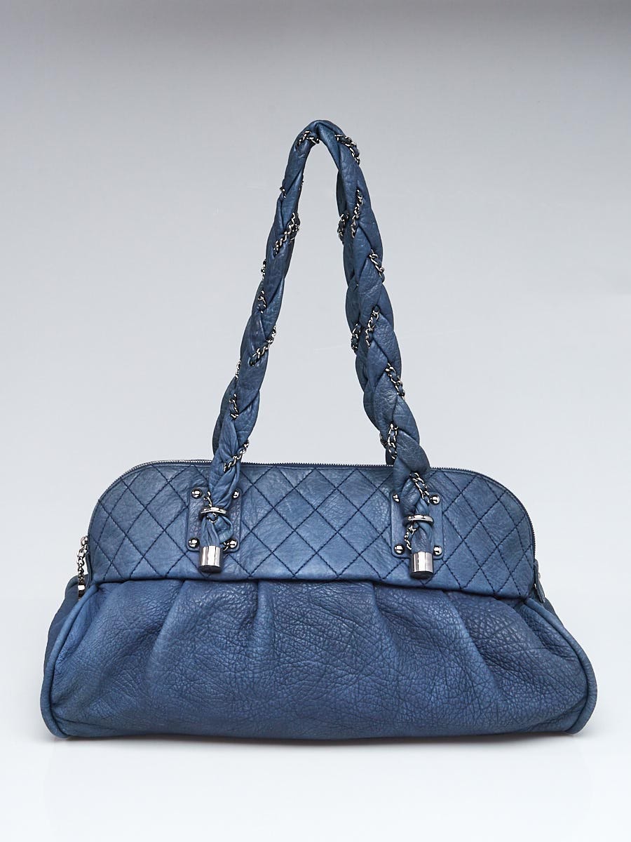 Chanel Blue Matte Grained Leather Lady Braid Large Tote Bag - Yoogi's Closet