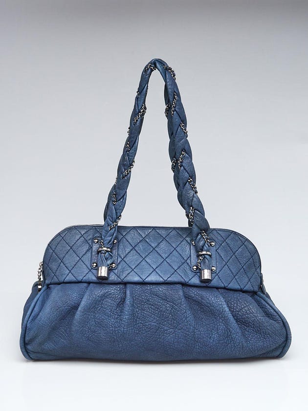 Chanel Blue Matte Grained Leather Lady Braid Large Tote Bag
