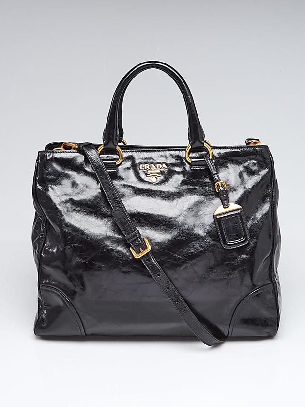 Prada Black Vitello Shine Leather East/West Satchel Bag BN2533