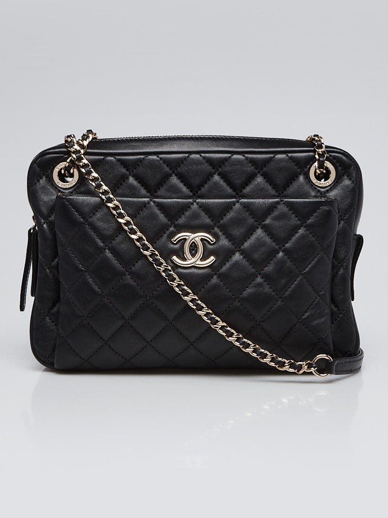 Chanel Black Vertical Quilted Lambskin Leather Mademoiselle Large Camera Bag  - Yoogi's Closet