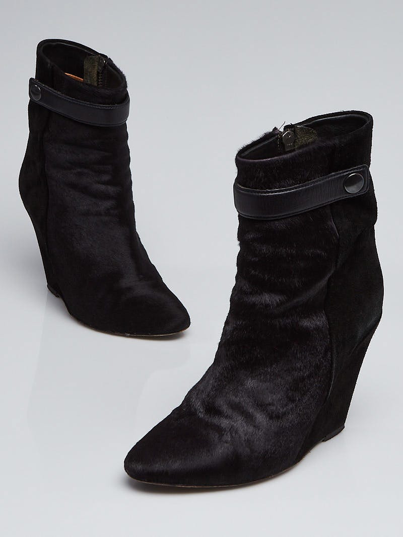 Isabel Marant Black Pony Hair and Suede Wedge Boots Size 5.5/36 -