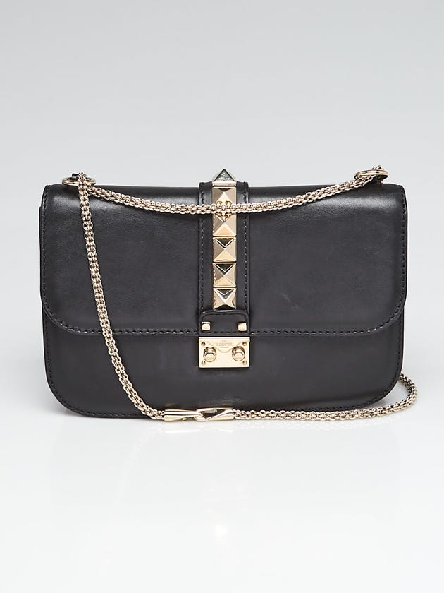 Valentino Black Leather Rockstud Glam Lock Medium Flap Bag