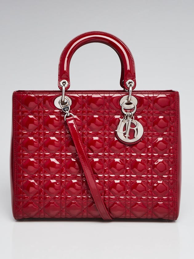 Christian Dior Red Quilted Cannage Patent Leather Large Lady Dior Bag