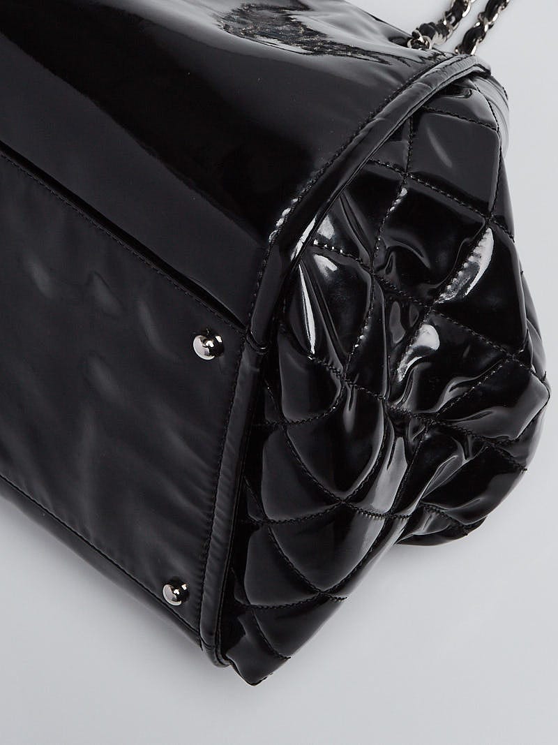 Chanel Black Patent Vinyl Lipstick Ligne Large Accordion Tote Bag