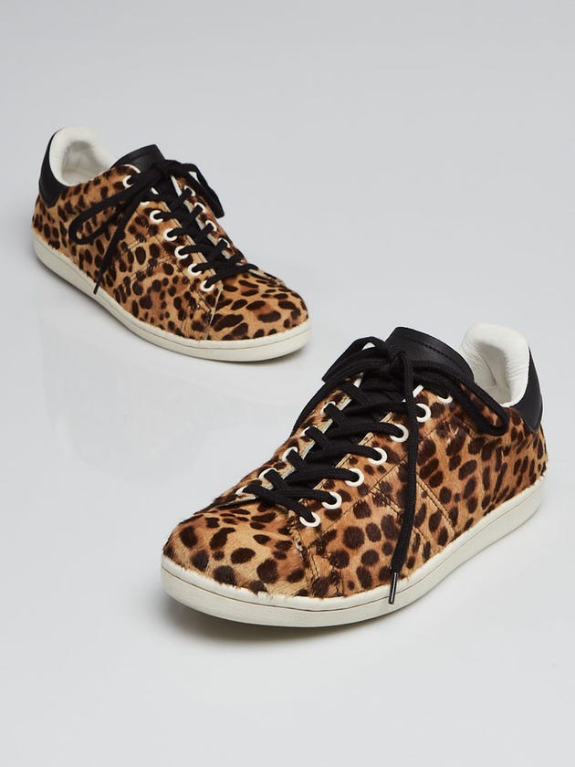 Isabel Marant Brown Leopard Print Calf Hair Bart Low-Top Sneakers Size 7.5/38
