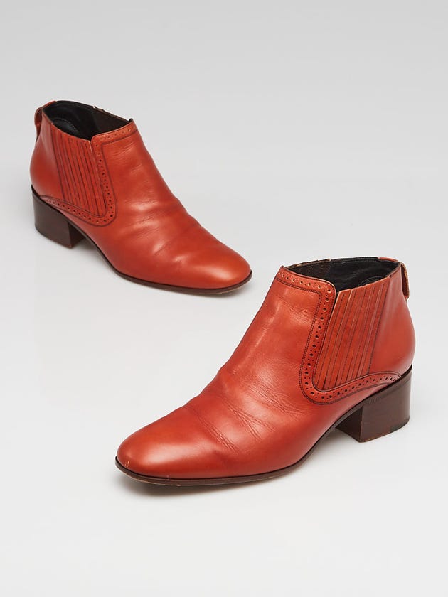 Celine Cognac Leather Ankle Boots Size 7/37.5