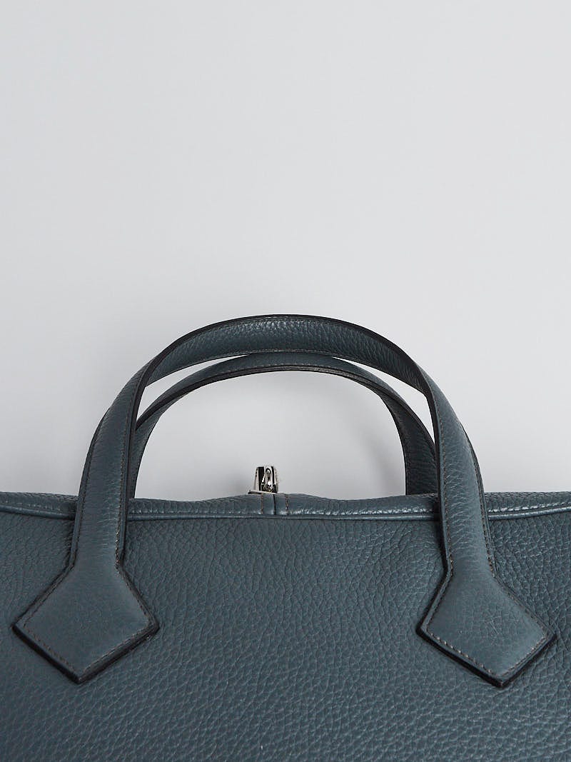 Hermes 40cm Blue Orage Clemence Leather Palladium Plated Victoria