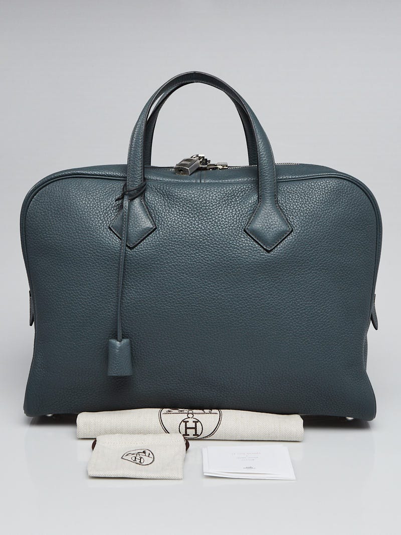 Hermes 40cm Blue Orage Clemence Leather Palladium Plated