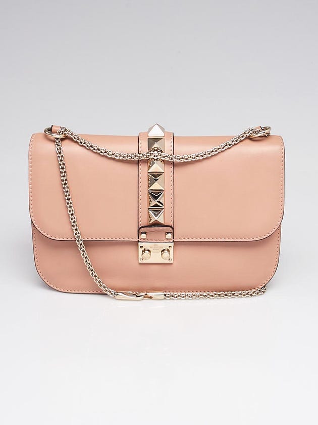 Valentino Beige Leather Rockstud Glam Lock Medium Flap Bag
