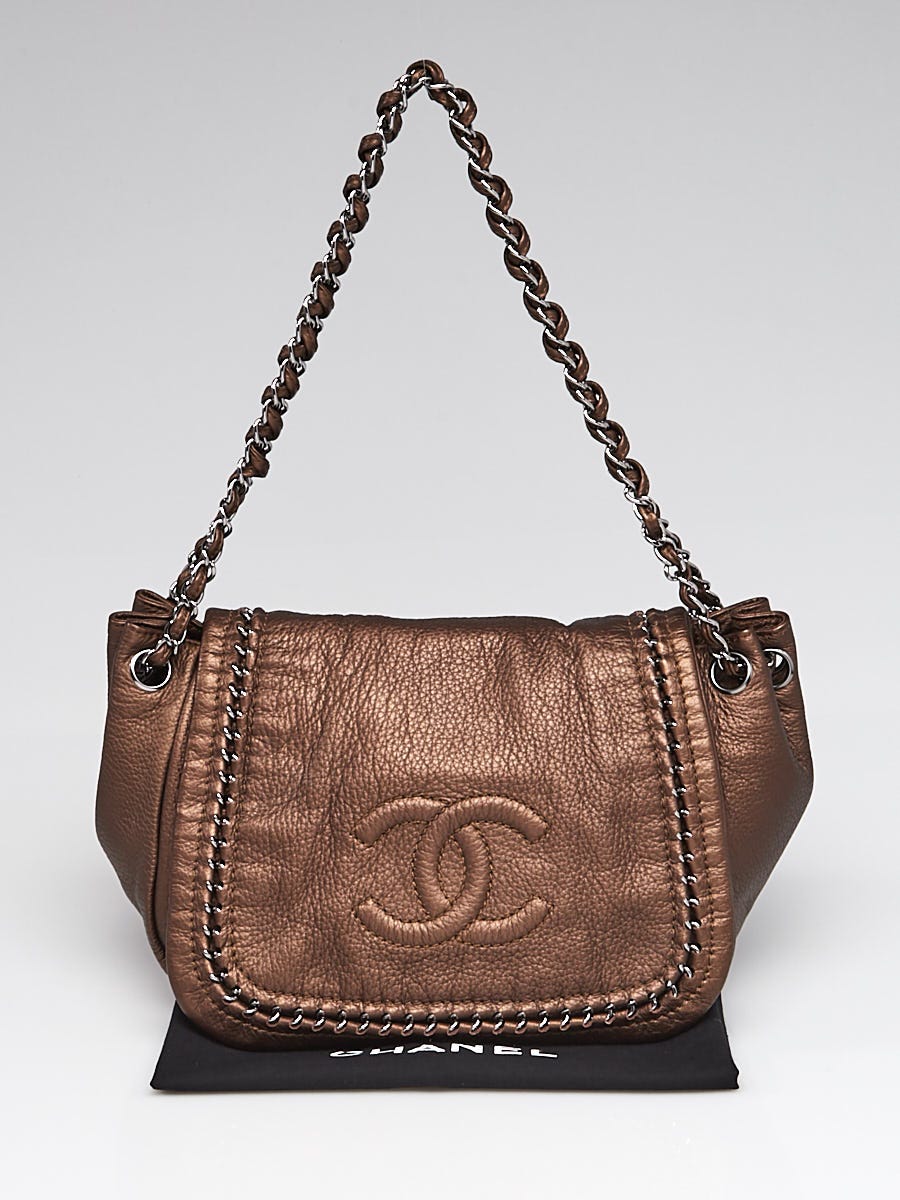 Chanel Bronze Leather Luxe Ligne Accordion Flap Bag - Yoogi's Closet
