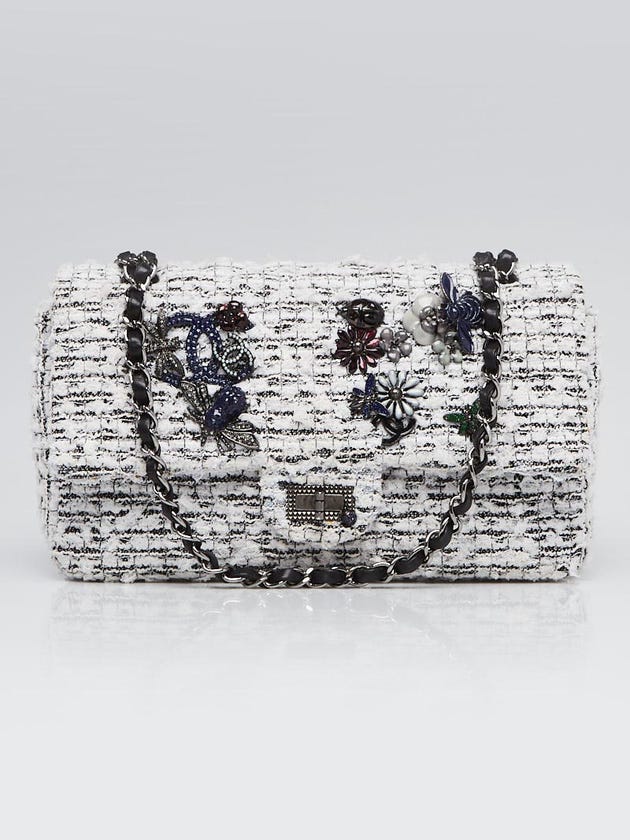 Chanel 2.55 Reissue White/Black Tweed Garden Charms Flap Bag