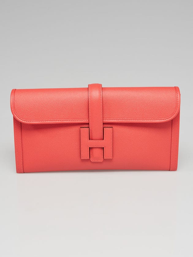 Hermes Rose Jaipur Epsom Leather Jige Elan 29 Clutch Bag