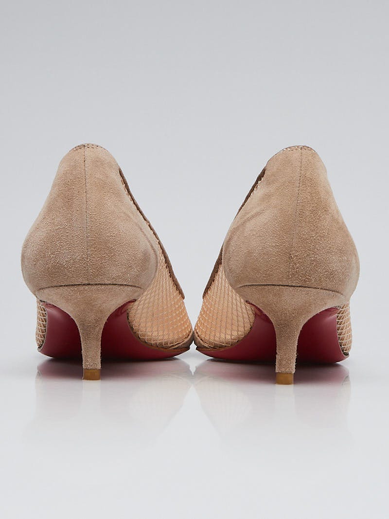 Christian Louboutin Beige Suede and Mesh Mireille 45 Kitten