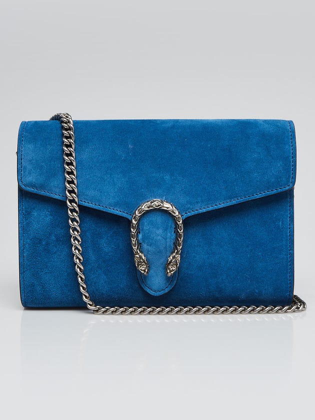 Gucci Blue Suede Dionysus Mini Wallet on Chain Bag