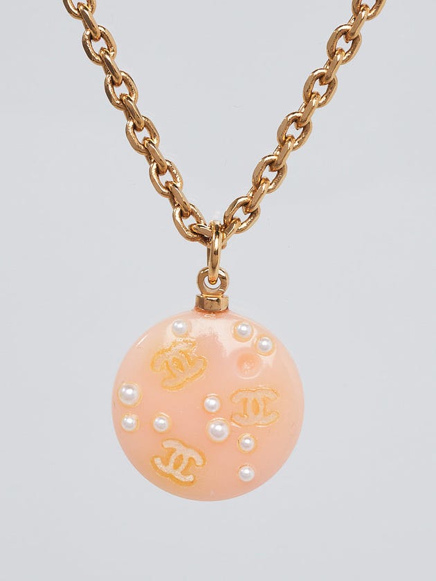 Chanel Peach Resin and Faux Pearl Pendant Necklace.