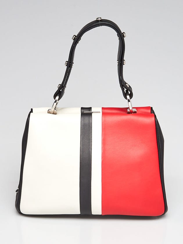 Prada Black/White/Red Striped Calfskin Leather Satchel Bag 1BA036
