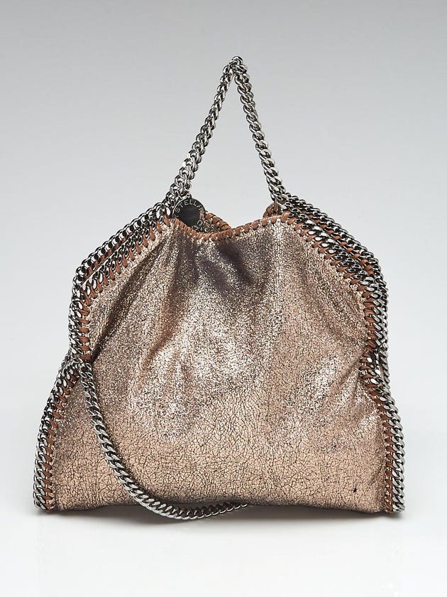 Stella McCartney Metallic Gold Faux-Leather Falabella Small Tote Bag