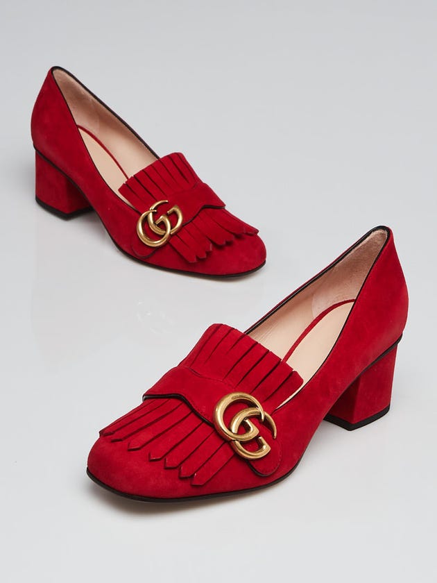 Gucci Red Suede Marmont Loafer Mid-Heel Pumps Size 6.5/37 | Yoogi's Closet Gucci Red Suede Marmont Loafer Mid-Heel Pumps Size 6.5/37 | Yoogi's Closet