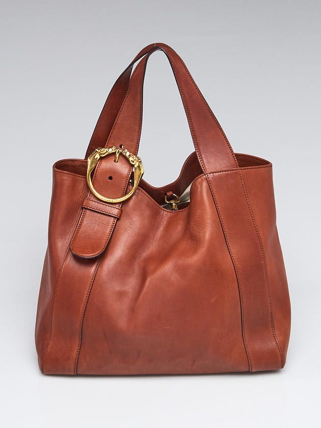 Gucci Brown Leather Ribot Horse-Head Medium Tote Bag