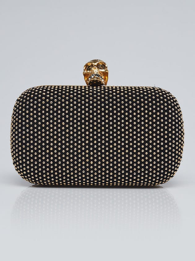 Alexander McQueen Black/Gold Leather Studded Clutch Skull Box Clutch Bag