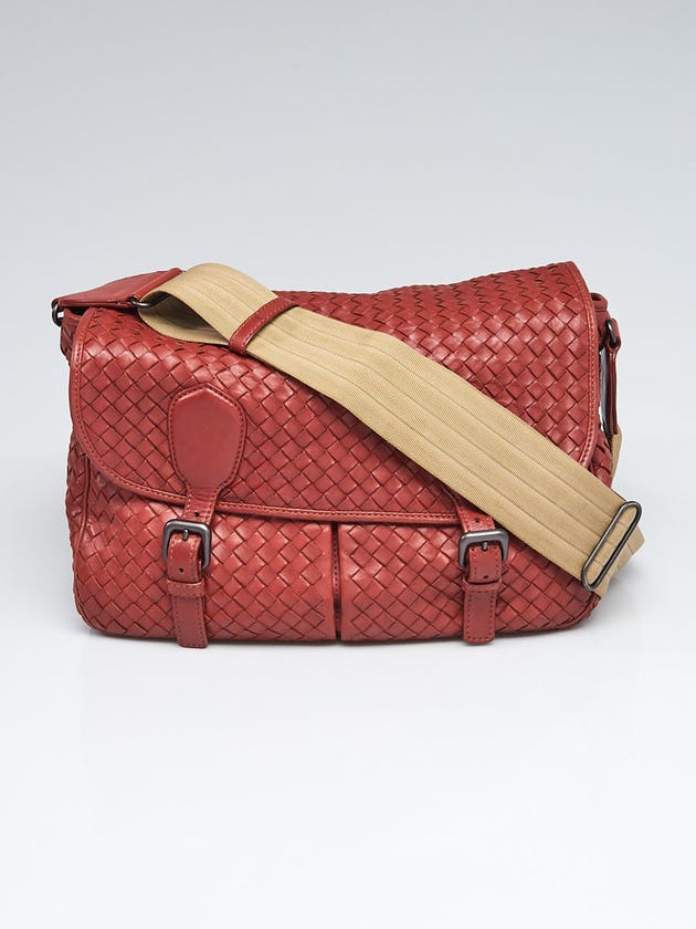Bottega Veneta Dark Red Intrecciato Leather Gardena Messenger Bag