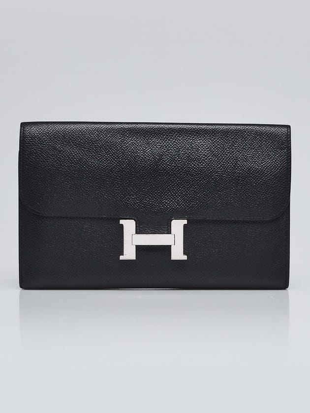 Hermes Black Epsom Leather Palladium Plated Constance Long Wallet